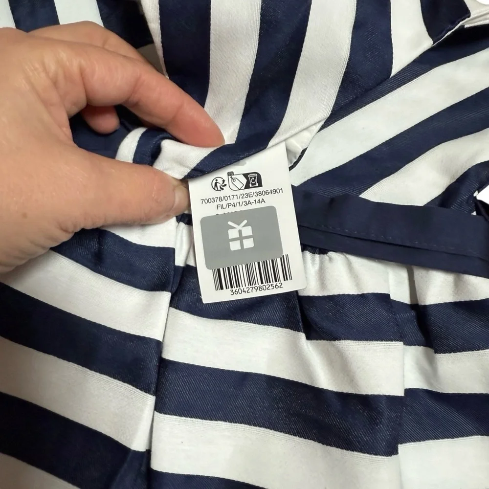 NWT Okaidi Girls Navy White Striped Fit & Flare Sleeveless Dress Size 8Y